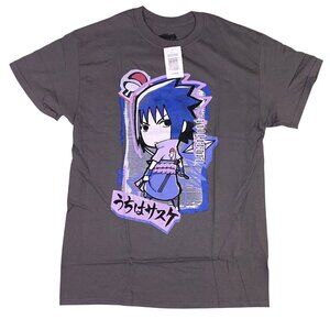 Naruto Anime Modern Decoupage Sasuke Uchiha Chibi Gray Graphic Tee T-Shirt Men M